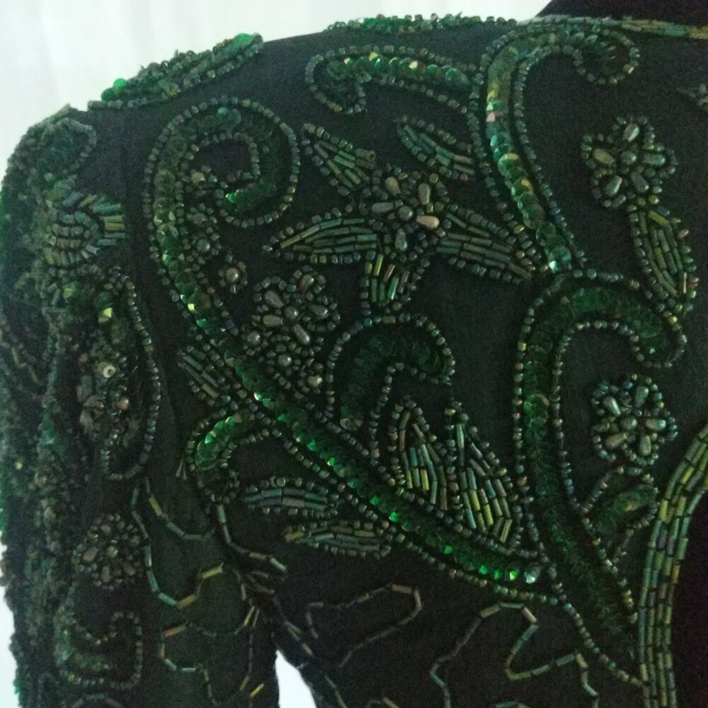 INCREDIBLE NOS 80's Green Sequin Stenay Cocktail Dress Size 6 - Picture 3 of 10